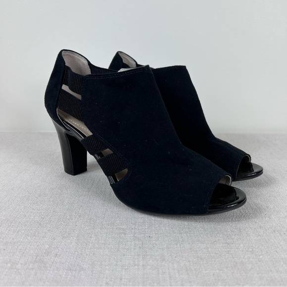 Life Stride Shoes - Life Stride High Heel Sandal Womens Size 9 M Black Suede Peep Toe Soft Systems
